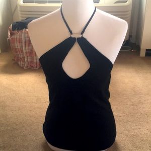 Pretty Black Halter Top With Silver Front Accent
